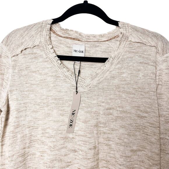 NIC+ZOE Weekend Warrior Sweater Neutral Mix Boho Rustic Distressed Grunge - Picture 4 of 8